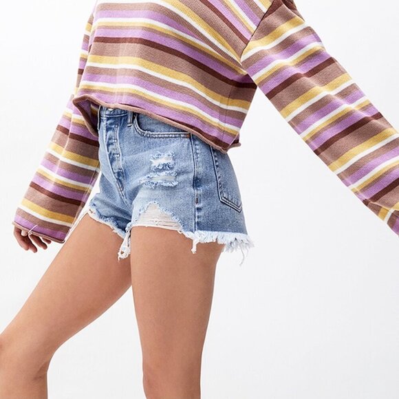 PacSun 26 (5) Vintage High Rise Women’s Denim Jeans Shorts Distressed Button Fly - Picture 2 of 11